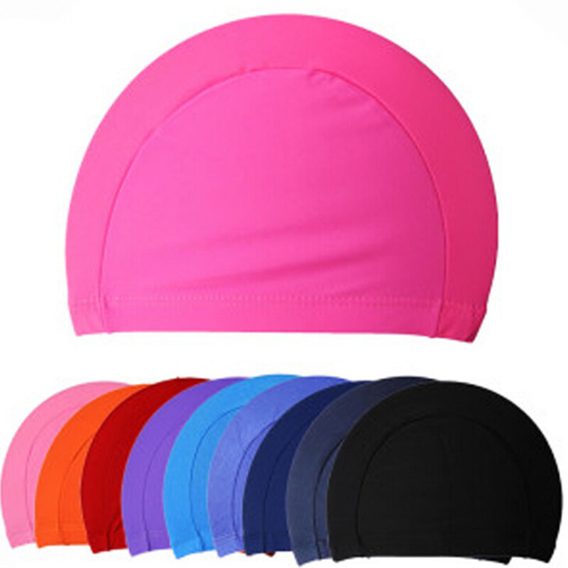 여자를위한 수영 모자 남자 직물 보호 귀 긴 머리 순수한 색깔 수영 모자 샤워 모자 적당한 튼튼한 입욕 모자