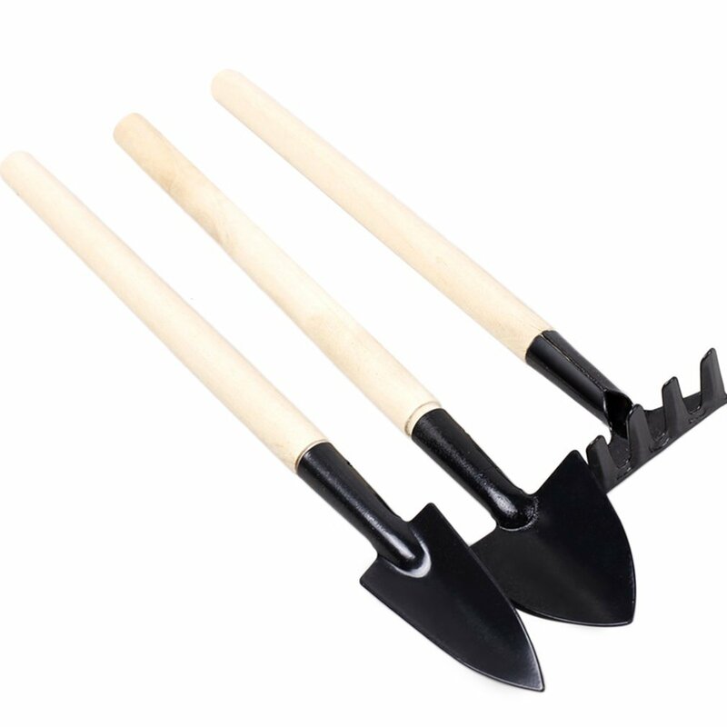 Садовые инструменты с длинной ручкой, 3 шт./компл., мини-инструмент для садоводства, деревянная ручка, металлическая головка, маленькая лопат...