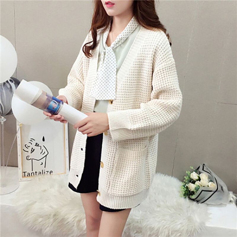 Pakaian Musim Gugur dan Dingin 2021 Versi Korea Baru Kardigan Luar Longgar Mantel Sweter Gadis Lembut Panjang Menengah Sweter Angin Lembut