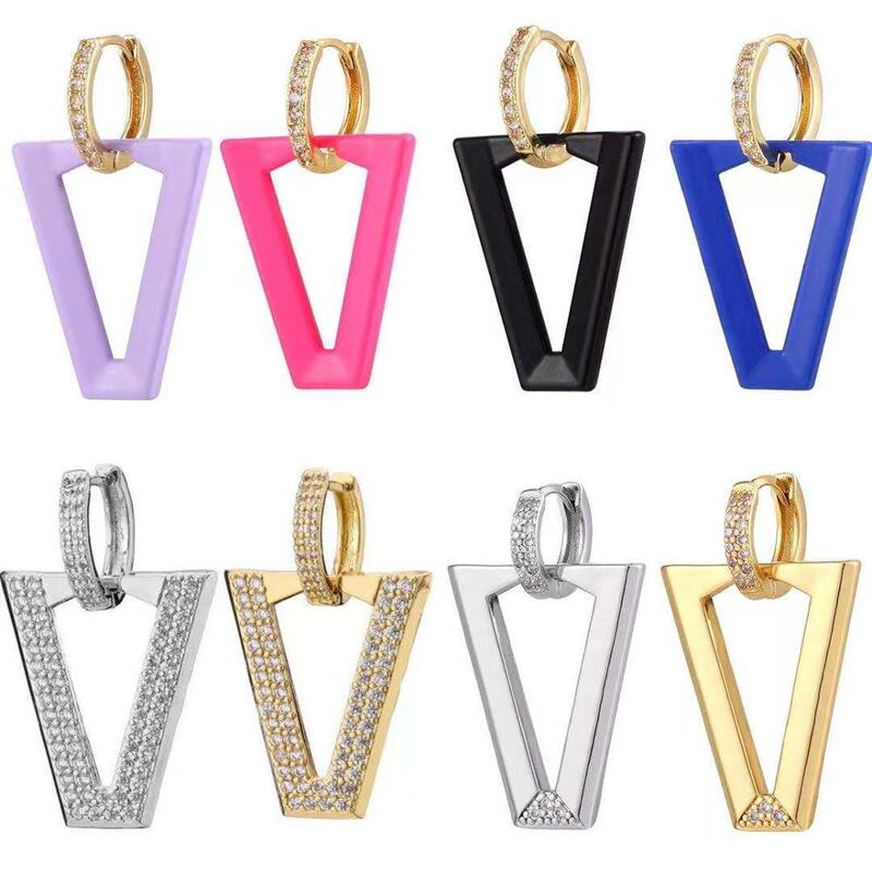HECHENG ,1 pezzo, triangolo colorato, orecchino a goccia con foro, commercio all'ingrosso, per donna, gioielli fluorescenti al Neon