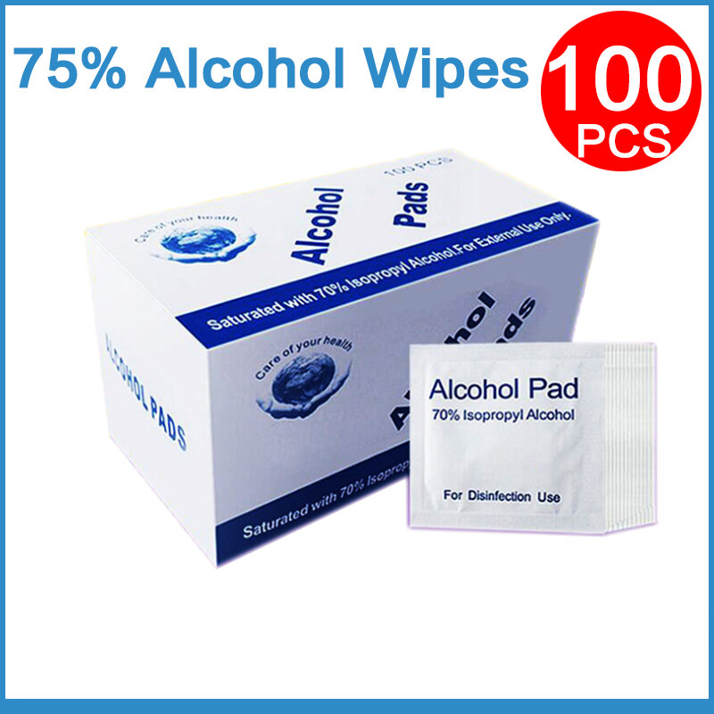 100 pçs álcool wap almofada limpeza molhada descartável desinfecção prep almofada de troca anti-séptica limpeza da pele cuidados jóias telefone móvel limpo
