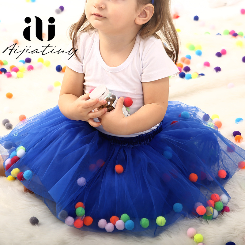 Falda de tutú de tul de colores para niñas pequeñas, ropa infantil, suave, con pompón, falda abombada