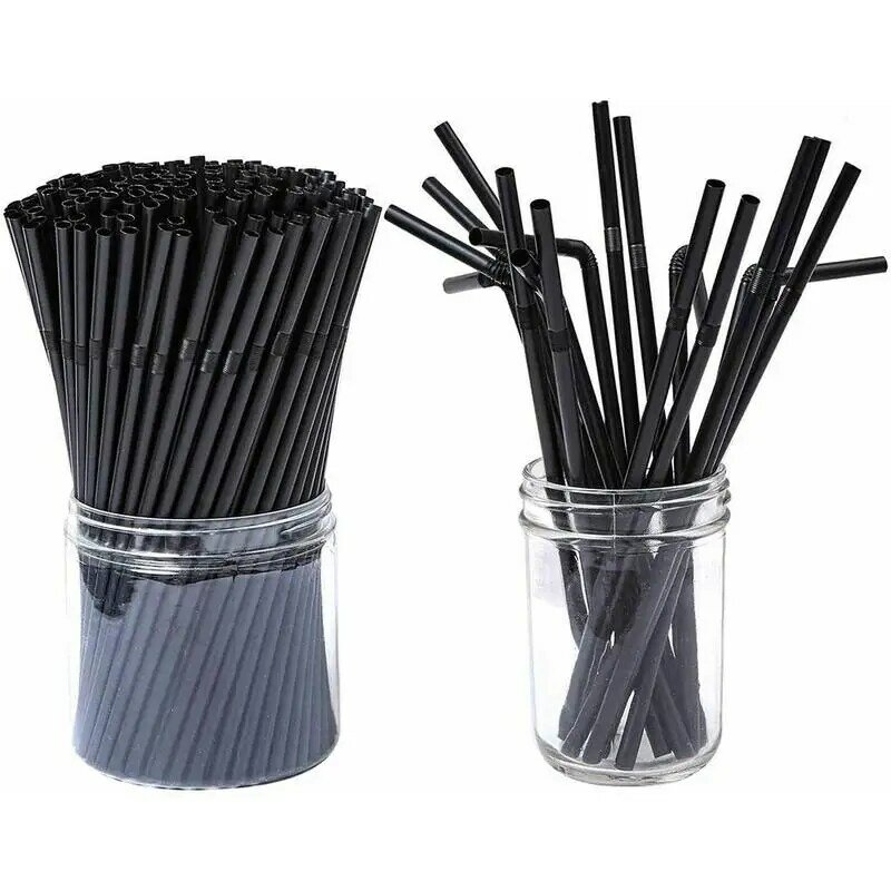 100pcs/Set Black Cocktail Straws Black Plastic Straw For Birthday Event Wedding Straws Home Supplies Drinking Decorative Party