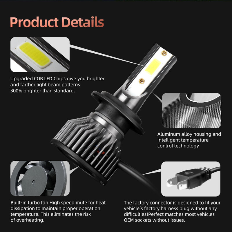 Bombilla LED Mini para faro delantero de coche, lámpara antiniebla DE 12000LM, 6000K, H1, H3, H11, H13, 9012, 9005, HB3, 9006, HB4, 9007, 2 piezas