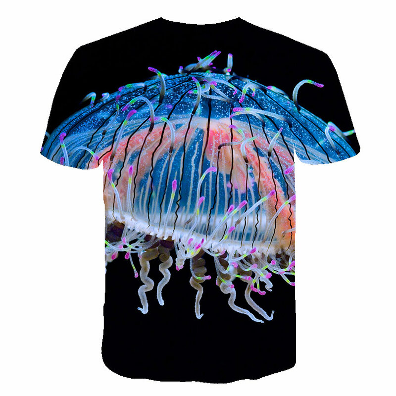 T-Shirt manches courtes pour garçon et fille, Streetwear, Hip-Hop, décontracté, estival, à la mode, avec dessin animé de méduses, imprimé en 3D