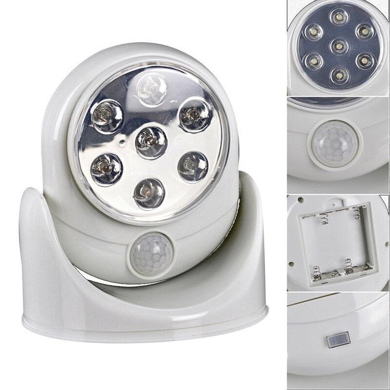 Lumière LED avec capteur de sécurité à 360 °, batterie avec capteur de mouvement, accessoire d'intérieur et d'extérieur pour le jardin, 1 pièce