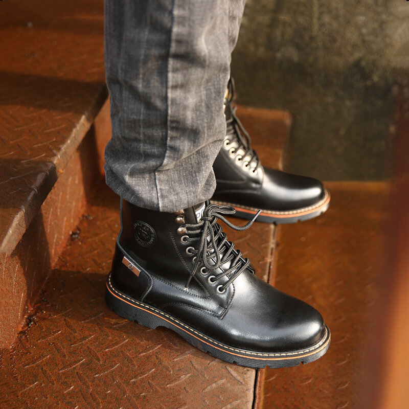 남성 신발 발목 부츠 2021 겨울 정품 가죽 신발 남성용 두꺼운 모피 따뜻한 첼시 신발 수제 방수 워킹 부츠