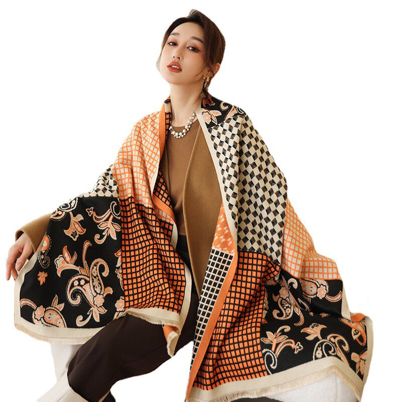 Длинный шарф из имитации кашемира, женская модная шаль в клетку и Пейсли стиле бохо, зимний платок бандана 185*65 см