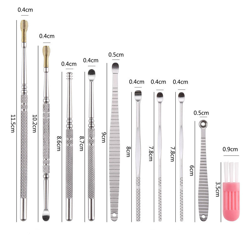 10 pz/set di strumenti per la cura dell'orecchio cerume orecchio pick rimozione cerume kit per piercing all'orecchio strumento per la rimozione del cerume per l'orecchio assistenza sanitaria cura dell'orecchio