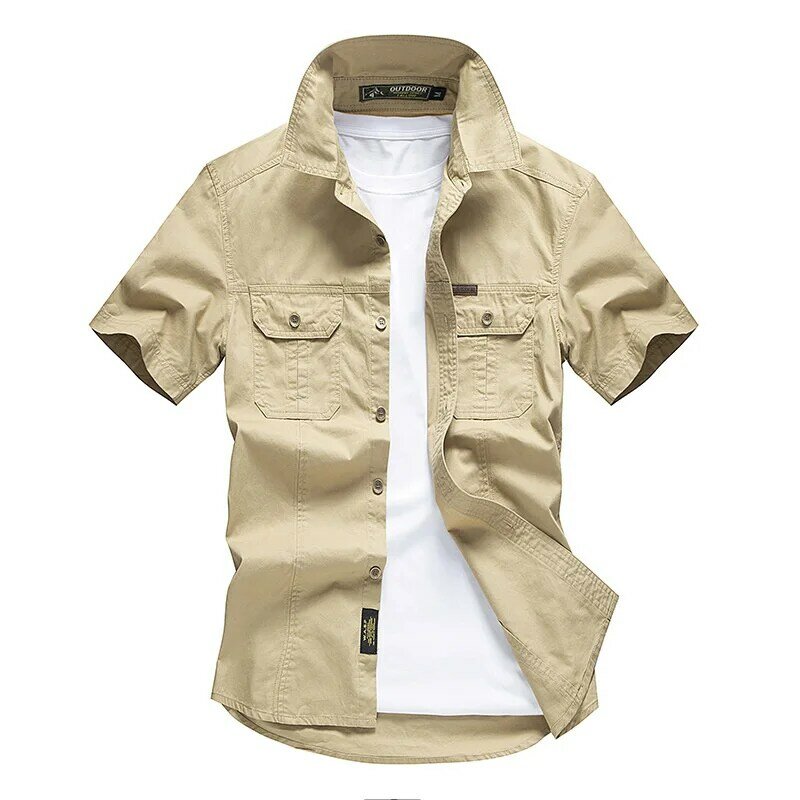 جديد القميص عادية الرجال الصيف تنفس قمصان رجالي 100% القطن العسكرية الصلبة قصيرة الأكمام قمصان الذكور قميص أوم M-4XL