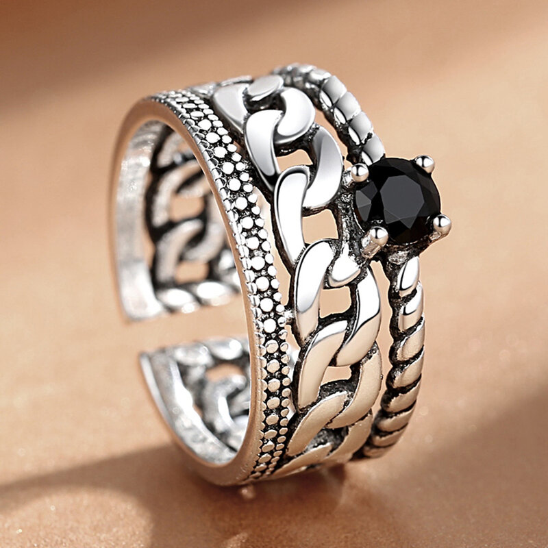 Anel banhado a prata tailandês anel anel anel banhado a prata anel anel anel de prata anel de zircão de três camadas