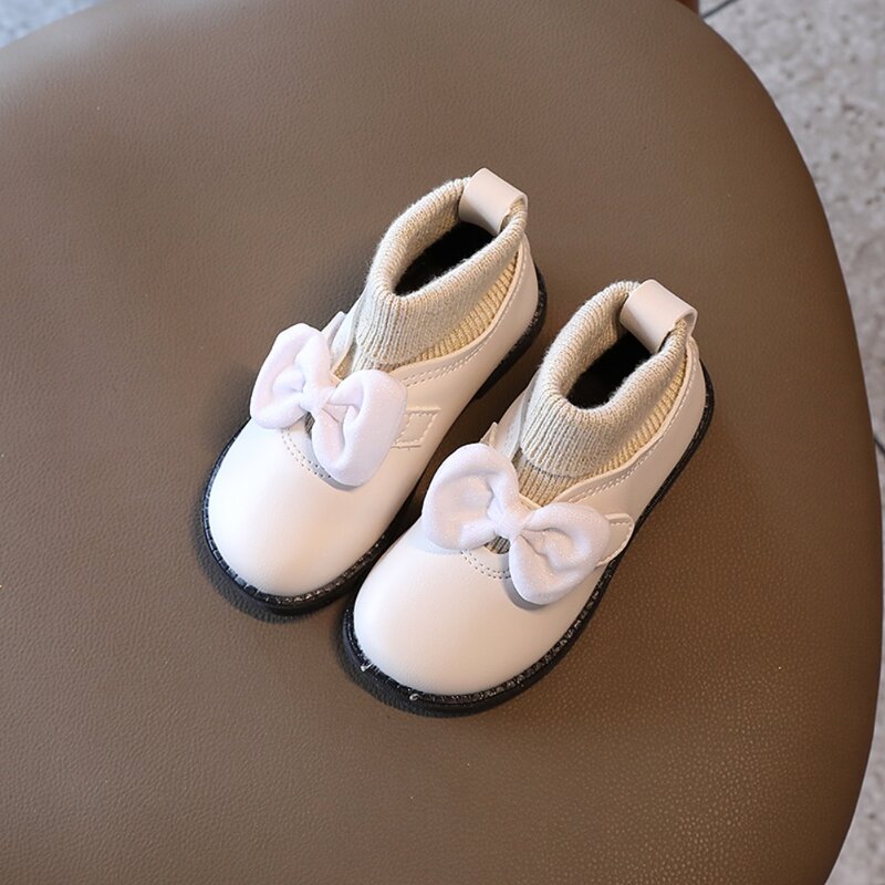 Outono 1-6 anos crianças menina sapatos de couro preto de couro das crianças flats voando tecido macio-sola sapatos de menina do bebê