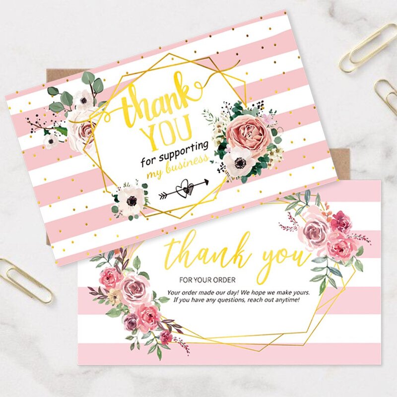 30 unids/pack rosa de hoja de oro tarjeta de agradecimiento para apoyar Paquete de Negocios de tarjeta de negocios de tarjeta de agradecimiento Tarjeta de decoración