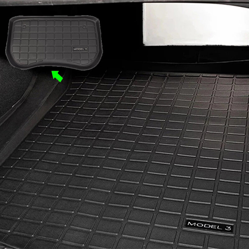Combinazione tappetino bagagliaio Tplus per Tesla modello 3 2021 vassoio portaoggetti bagagliaio anteriore auto accessori impermeabili in gomma modello tre