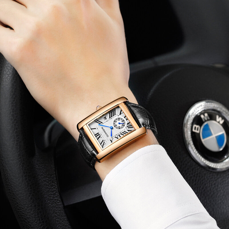 Serii Tank prostokątne zegarki dla mężczyzn GUANQIN zegarek typ beczki moda Quartz luksusowe sportów wodoodporny chronograf