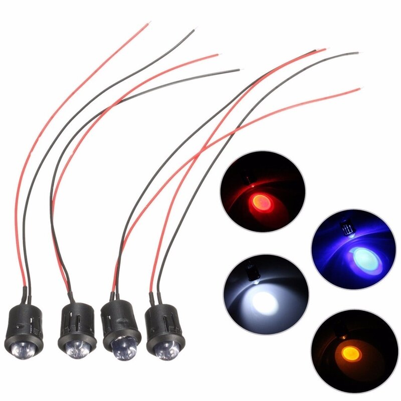 12V 10มม.Pre-Wired คงที่ LED Emitting Diode Ultra Bright หลอดไฟโปร่งใสตัวบ่งชี้สัญญาณไฟสีแดงสีเหลืองสีฟ้าสีขาว