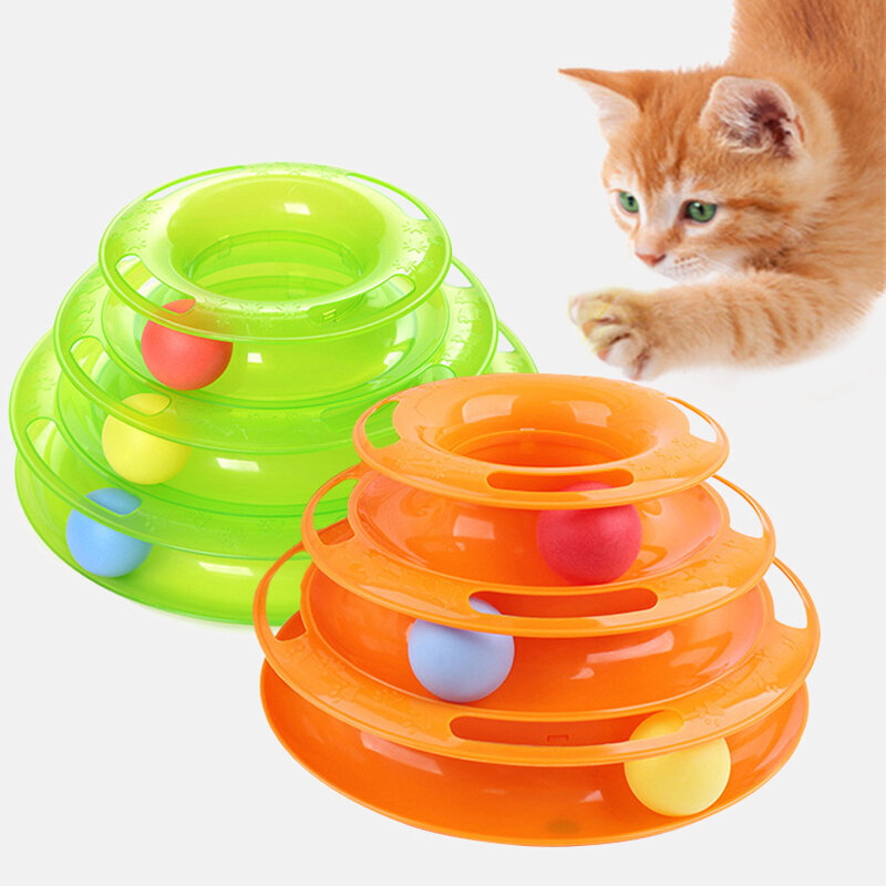 duradero Juguete para gatos de tres etapas para mascotas pelota de entrenamiento juguete de torre con rastreo de disco triple disco útil y práctico amuleto amuleto de pelota diseño atractivo