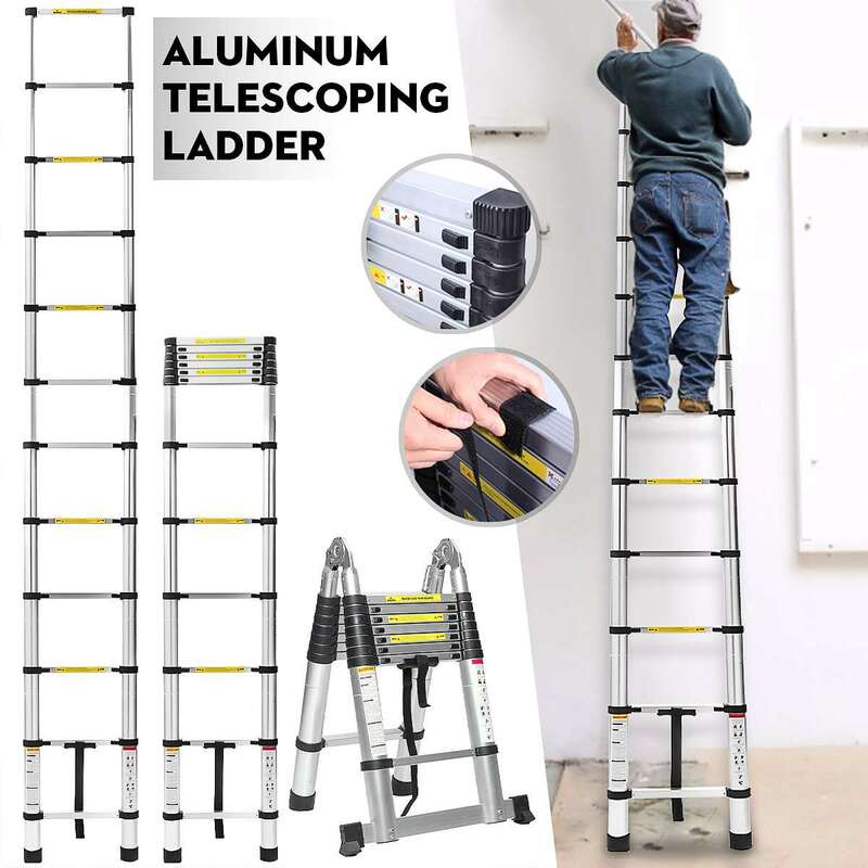 Escalera plegable de aleación de aluminio de 3,8 m/3,2 m, extensión telescópica multifuncional, escalera en espiga, herramientas para el hogar