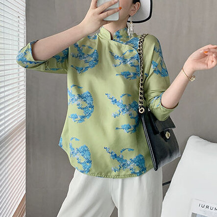Camisa de seda de Tang traje retro de las mujeres de primavera novedad de verano tops estilo chino stand-up collar de alta-República