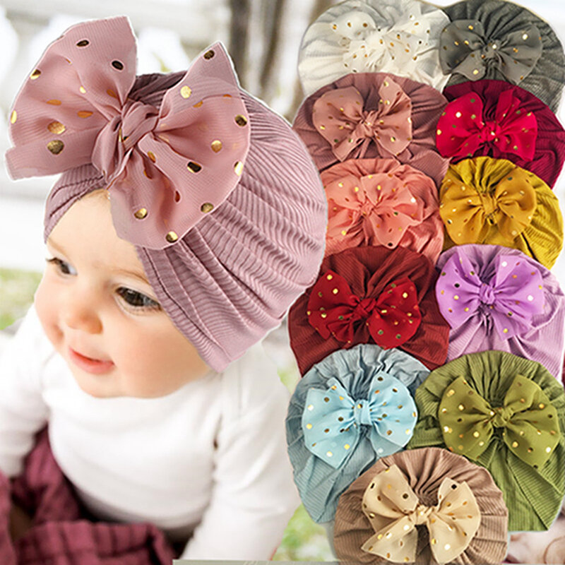 Mode Gold-Dots Bowknot Infant Caps Nette Handgemachten Bögen Baby Turban Hut Kinder Headwear Haar Zubehör Fotografie Requisiten