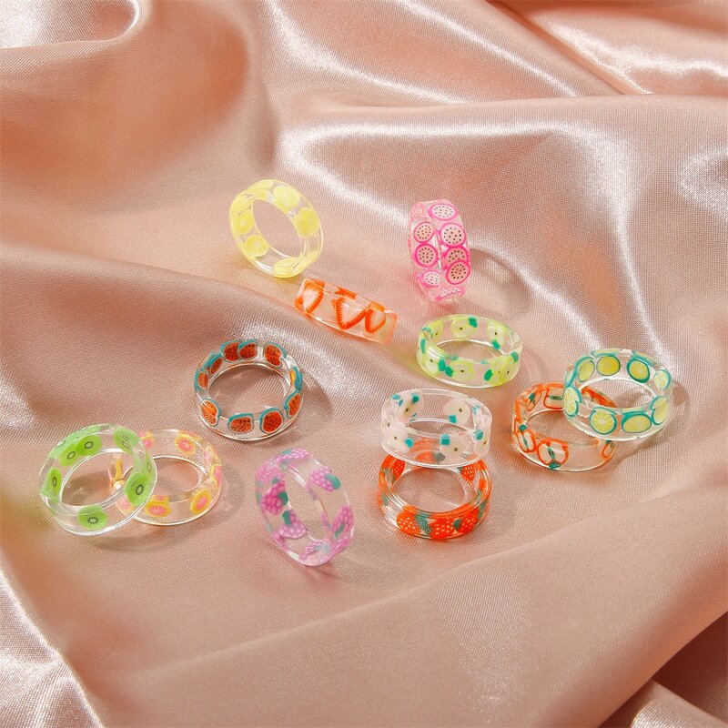 summer cute transparent fruit acrylic ring fashion creative personality resin ring women wholesale women rings rings for women
