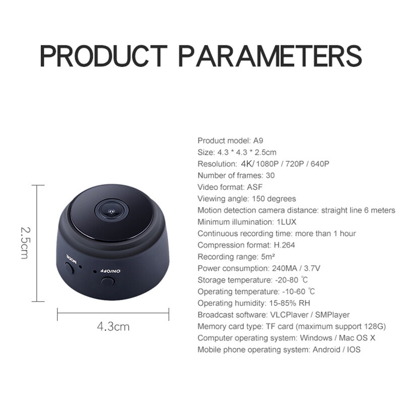 Mini hd 4k/1080p wifi câmera ip detecção de movimento visão noturna monitor remoto com suporte magnético câmera sem fio mini câmera