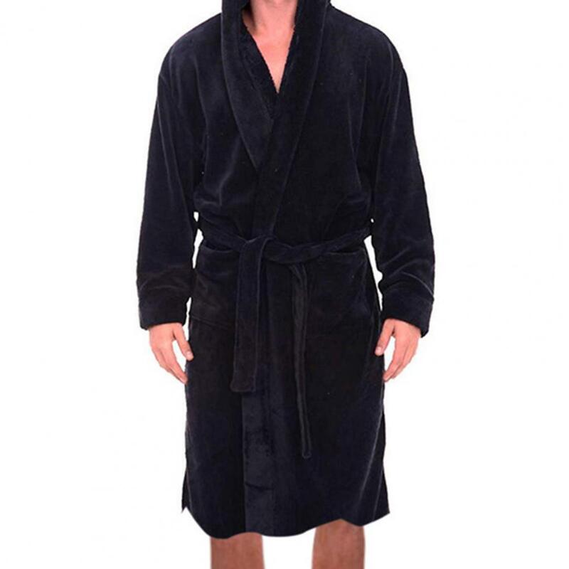 Albornoz de felpa elegante para hombre, bata de baño de franela a prueba de frío con capucha, camisón de felpa cálido para regalos