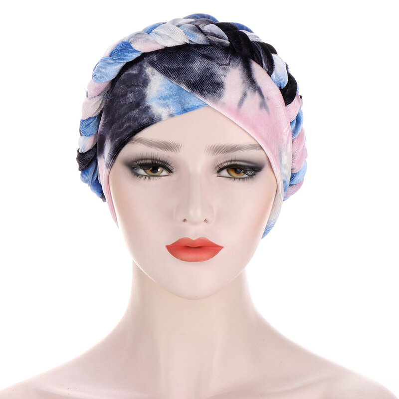New Women's Braid Turban Caps Flower Printed Cotton Headscarf Bonnet Forehead Cross African Hat  Muslim Hijabs