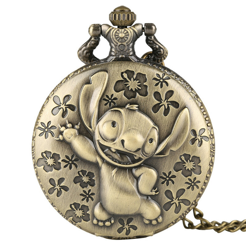 Brozne Cute  Pocket Watch for Children Pendant Necklace Chain Quartz Pocket Clock Gifts for Boys Girls