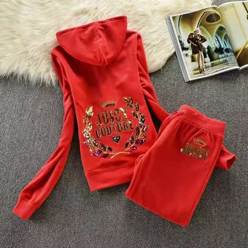 2022 Spring And Autumn New Velvet Lady's Suit Two-piece Suit Juicy Sequin Straight Yoga Wear Sportswear