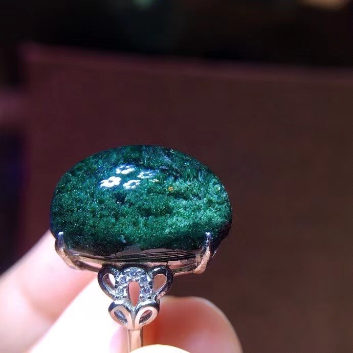 Genuíno natural verde fantasma quartzo grande anel oval ajustável 925 prata raro 18.6/13.3mm phantom jóias aaaaa