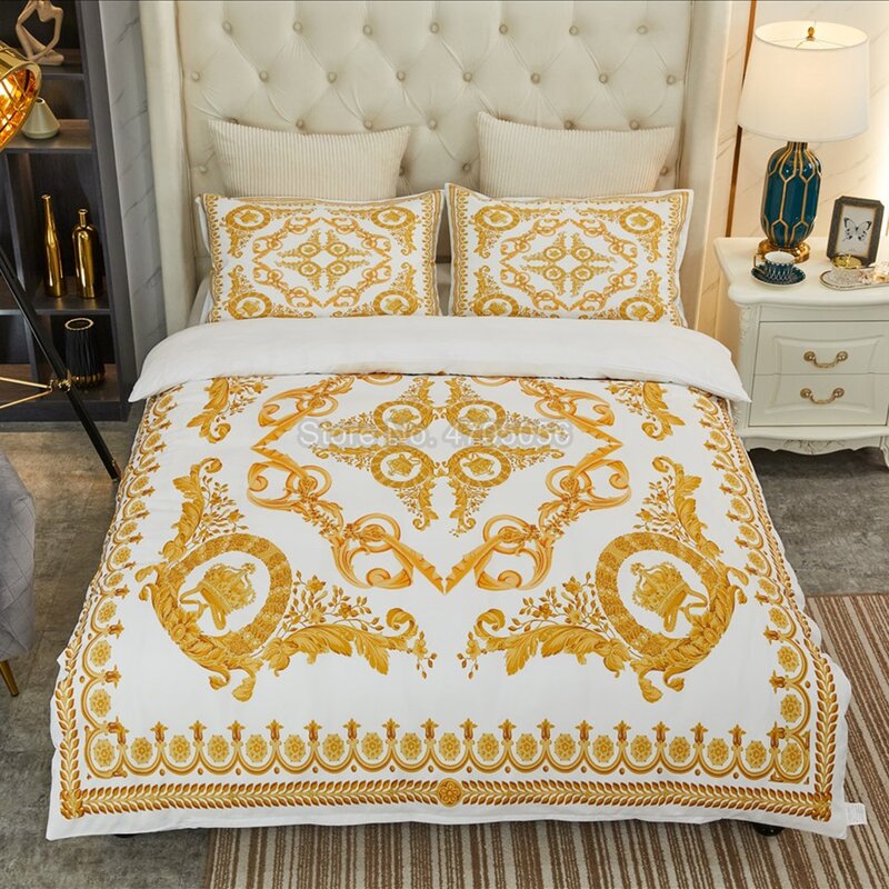 Juego de cama barroco de estilo europeo, funda de edredón suave y acogedor, funda de almohada, 3 uds.