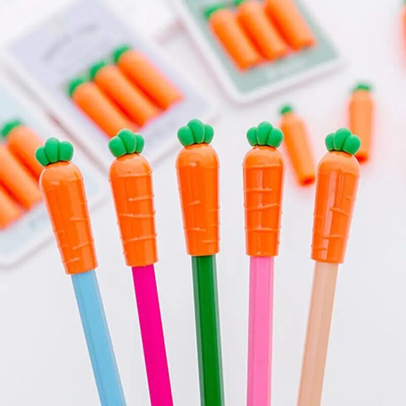 Paquete de 3 unidades de bolígrafos creativos de zanahoria, tapa de lápiz, extensor de cubierta, Protector, suministros escolares de oficina, papelería