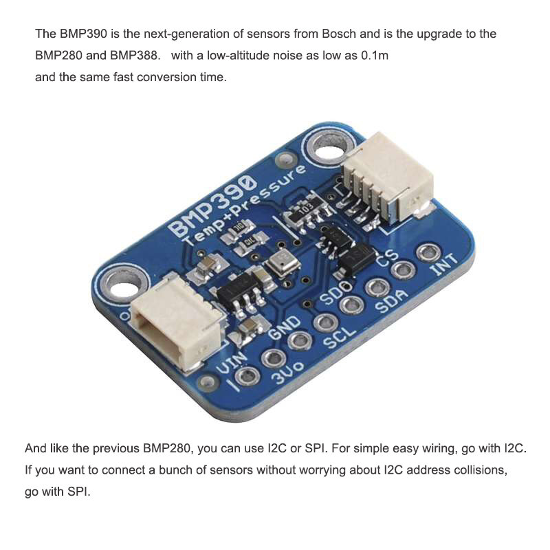 Bmp390 precisão altitude barométrica pressão e altímetro sensor breakout (atualização de bmp280 bmp388) + 2pcs sh1.0mm 4p cabos