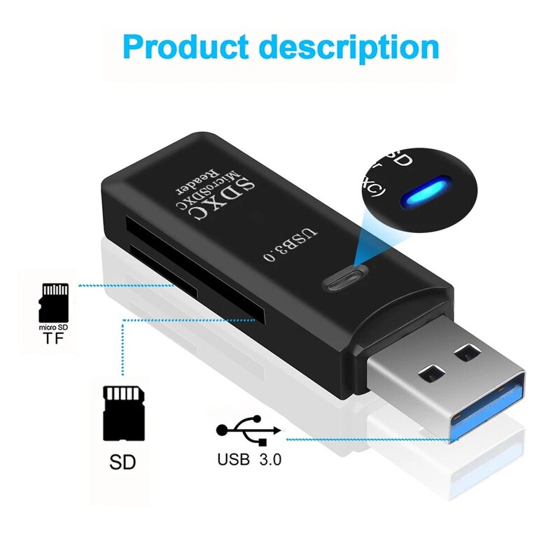 Kebidu Mini Siêu Tốc Độ 5Gbps 2 Trong 1 USB 3.0 Cho SDHC SDXC Micro SD Adapter Đọc Thẻ SD/TF Trans-Đèn Flash Card Chuyển Đổi Dụng Cụ