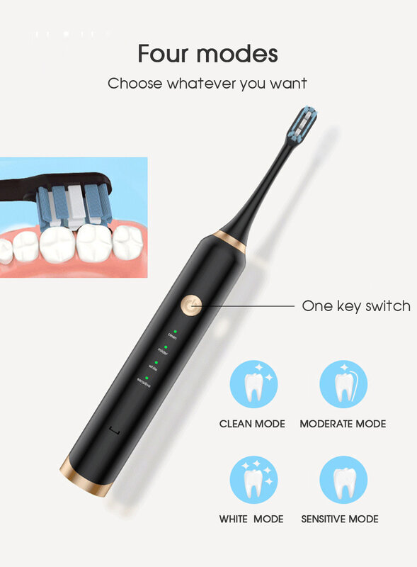[Boi] IPX7 Waterproof USB Rechargeable 4 Modes Three-dimensional Brush Head Adults Whitening Smart Sonic Electric Toothbrush