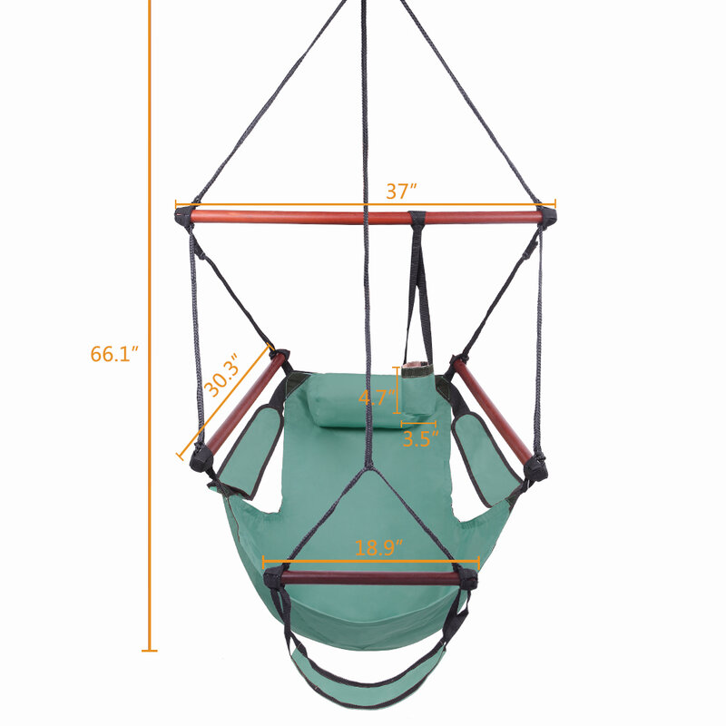 Kakorai – chaise hamac en corde verte, siège de hamac assemblé, entièrement équipé, crochet en S, haute résistance, Stock américain