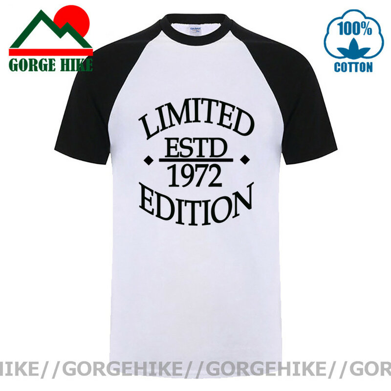 GorgeHike-1972 년생 티셔츠 남성용 코튼 오넥 반팔 1972 년 한정판 티셔츠 생일 선물 티셔츠 탑스 티