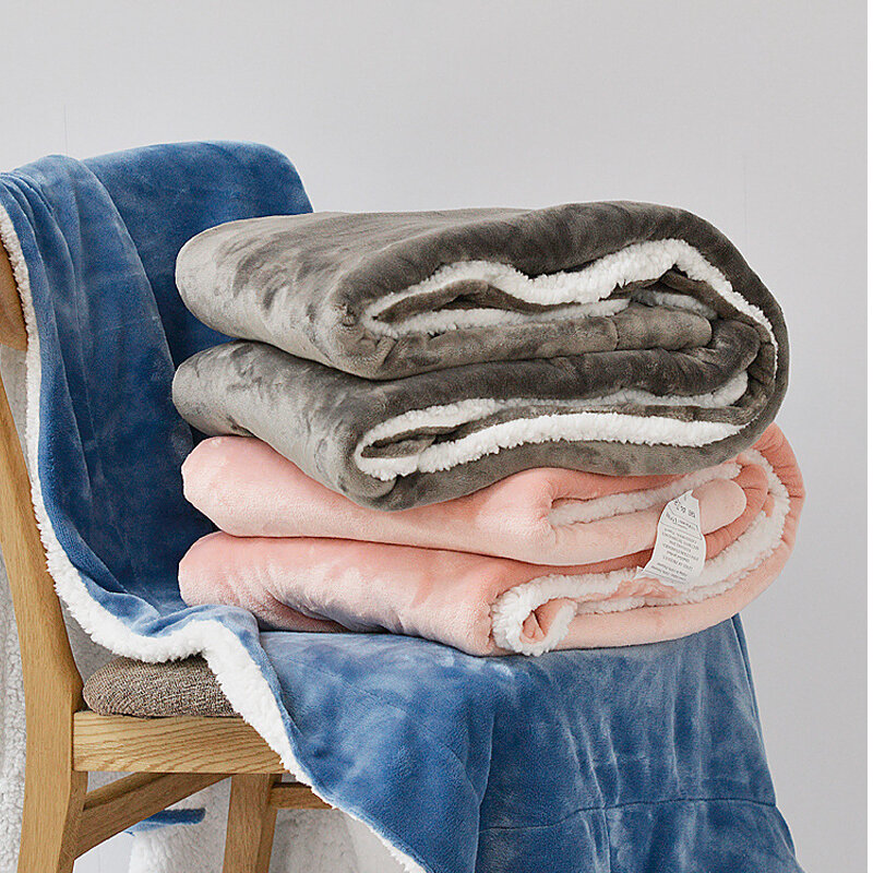 Couverture en flanelle et cachemire, plaid épais, Double couche, en laine, doux, pour lit, canapé, dessus de lit