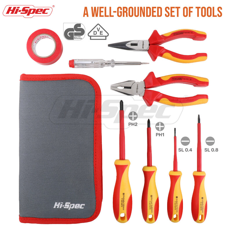 Hi-Spec Insulated Pliers and Screwdriver Set VDE 1000V Approved S2 Magnetic Screwdriver Industry Plier Electrician Hand Tool Set