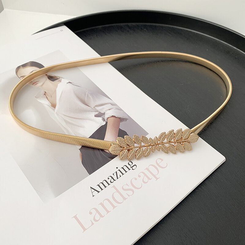 MOLANS-Cinturón con hebilla de Metal y hojas para mujer, cinturón con cadena elástica, cinturones finos dorados, accesorios de correa de boda