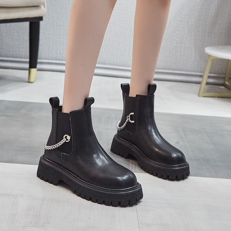 Nữ Giày Chelsea Boot Cao Qualioty Da 2021 Mới Thu Đông Thời Trang Nữ Mắt Cá Chân Của Giày Retro Giày Bốt Martin Nữ giày