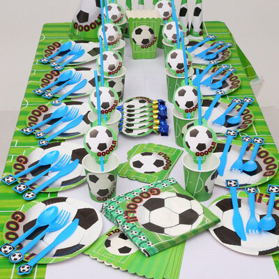 Soccer Football Kids Boy Birthday Party Decoration Cup Plate Napkin Banner Hat Straw Loot bag Tablecloth Party Supplies Set