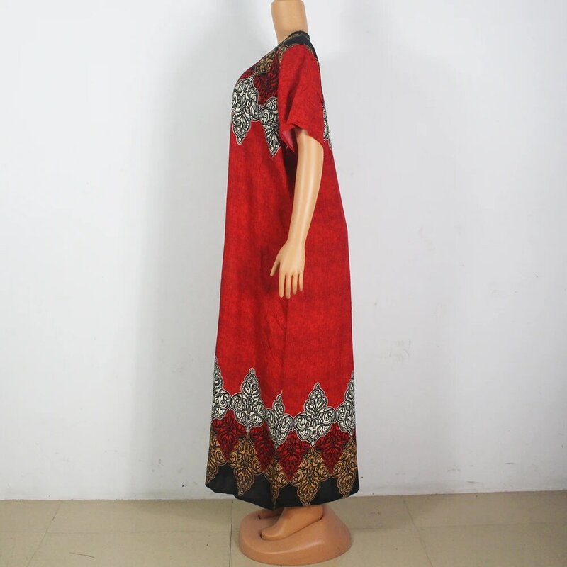2020 패션 아프리카 드레스 여성을위한 새로운 도착 아프리카 Dashiki 인쇄 100% 코튼 반팔 맥시 드레스 여성을위한