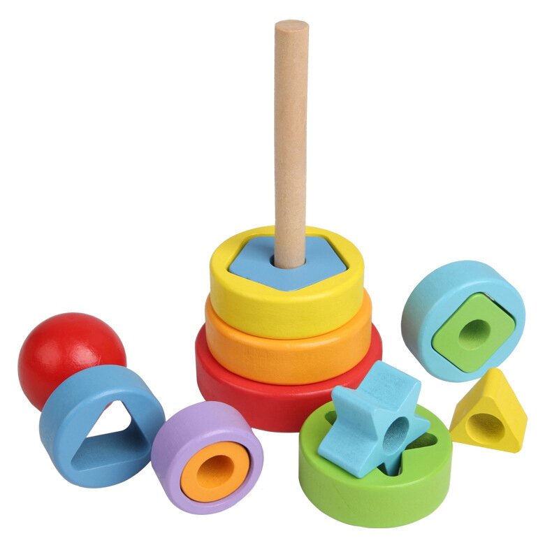 Crianças brinquedos educativos de madeira quebra-cabeça empilhamento torre aprendizagem precoce clássico matemática puzzle crianças brinquedos do bebê
