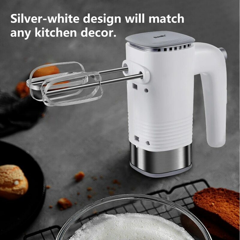 BioloMix Food Processors 5-Speed 500W Hand Mixer Electric Handheld Kitchen Dough Blender, With 2 Beaters, 1 Whisk, 2 Dough Hooks