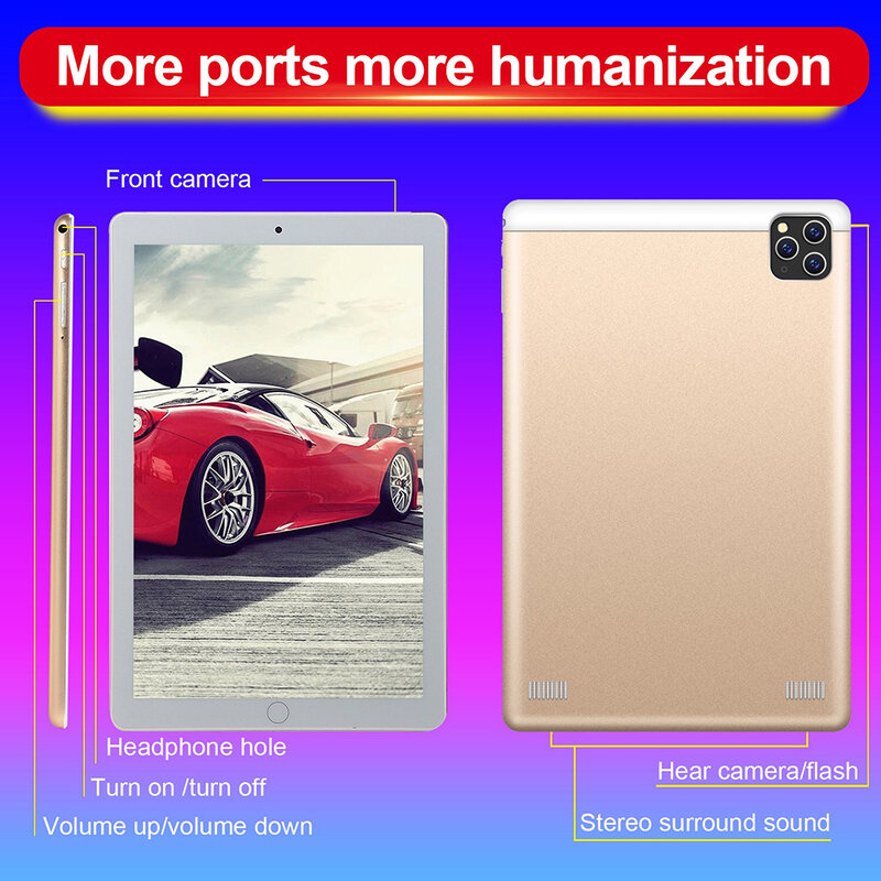 2021 Ultra-thin 10.1 Inch Tablet  6GB RAM 128GB ROM Android 8.0 System Tablet 4G LTE 1960×1080 Bluetooth GPS Large Screen