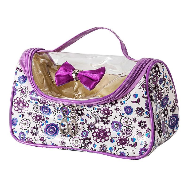 Large Capacity Floral Print Bow Zipper Cosmetic Wash Bag Makeup Storage Pouch