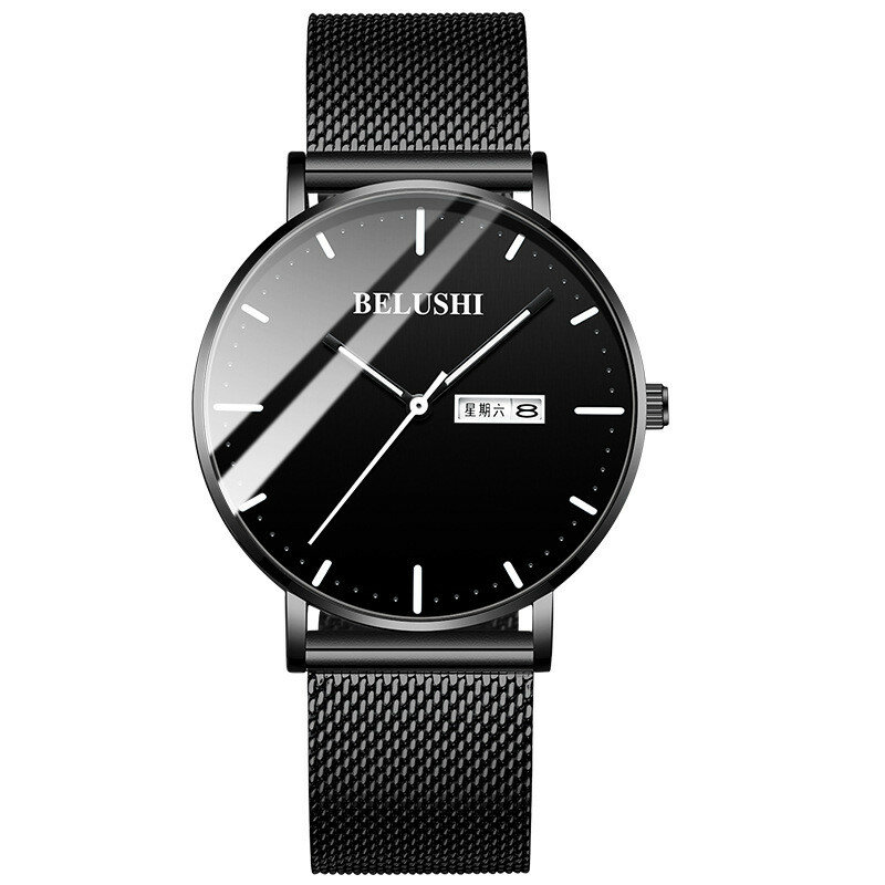 Belushi minimalista moda masculina ultra fino relógios simples negócios aço inoxidável malha cinto de quartzo relógio relogio masculino