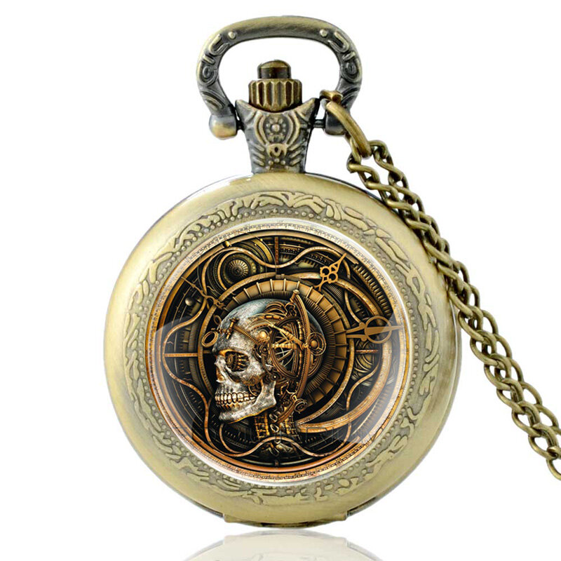 Reloj de bolsillo de cuarzo clásico para hombre y mujer, pulsera de estilo Punk con colgante de Calavera, collar, relojes, regalos de joyería